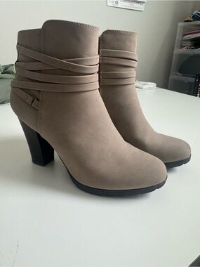 White Mountain Taupe Ankle Booties with Wrapped Straps